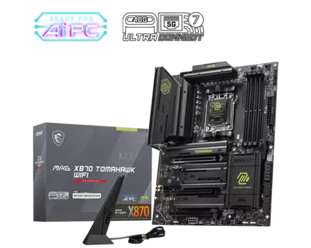 Материнская плата MSI MAG X870 TOMAHAWK WIFI, AM5, AMD X870, 4xDDR5 DIMM, 3PCI-Ex16, 4SATA3, 7.1-ch, 5GLAN, 9 USB 3.2, 4 USB Type-C, HDMI, Type-C DP, ATX, Retail