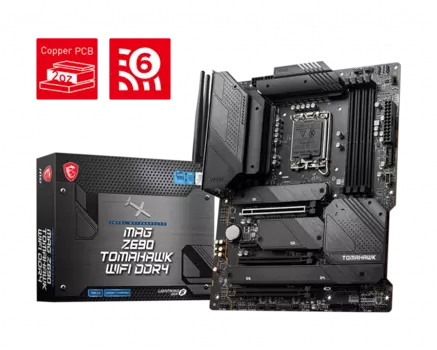 Материнская плата MSI MAG Z690 TOMAHAWK WIFI DDR4, Socket1700, Intel Z690, 4xDDR4, 3PCI-Ex16, 6SATA3, 7.1-ch, 2.5GLAN, 7 USB 3.2, 2 USB Type-C, HDMI, DP, ATX, Retail