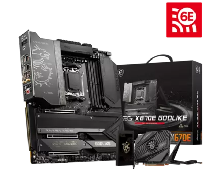 Материнская плата MSI MEG X670E GODLIKE, AM5, AMD X670, 4xDDR5 DIMM, 3PCI-Ex16, 8SATA3, 7.1-ch, 2.5GLAN, 10GLAN, 11 USB 3.2, 4 USB Type-C, EATX, Retail