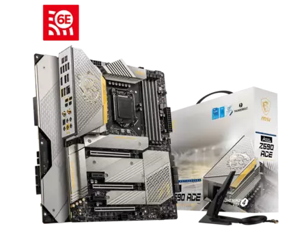 Материнская плата MSI MEG Z590 ACE GOLD EDITION, Socket1200, Intel Z590, 4xDDR4, 3PCI-Ex16, 6SATA3, 7.1-ch, 2.5GLAN, 8 USB 3.2, 3 USB Type-C, HDMI, ATX, Retail