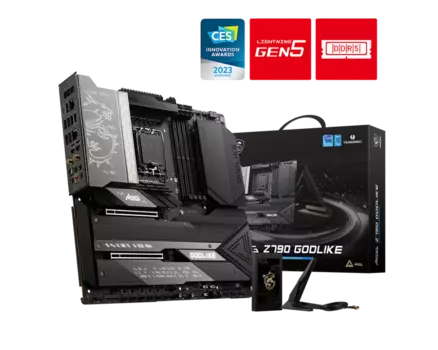 Материнская плата MSI MEG Z790 GODLIKE, Socket1700, Intel Z790, 4xDDR5 DIMM, 2PCI-Ex16, 6SATA3, 7.1-ch, 2.5GLAN, 10GLAN, 14 USB 3.2, 5 USB Type-C, Type-C DP, EATX, Retail