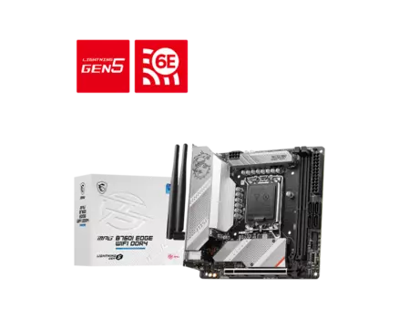 Материнская плата MSI MPG B760I EDGE WIFI DDR4, Socket1700, Intel B760, 2xDDR4, PCI-Ex16, 4SATA3, 7.1-ch, 2.5GLAN, 7 USB 3.2, 2 USB Type-C, HDMI, DP, mini-ITX, Retail