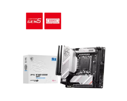 Материнская плата MSI MPG B760I EDGE WIFI, Socket1700, Intel B760, 2xDDR5 DIMM, PCI-Ex16, 4SATA3, 7.1-ch, 2.5GLAN, 7 USB 3.2, 2 USB Type-C, HDMI, DP, mini-ITX, Retail