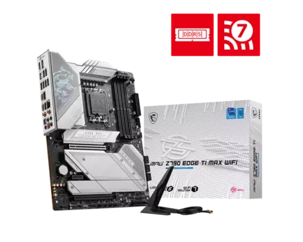 Материнская плата MSI MPG Z790 EDGE TI MAX WIFI, Socket1700, Intel Z790, 4xDDR5 DIMM, 2PCI-Ex16, 8SATA3, 7.1-ch, 2.5GLAN, 10 USB 3.2, 3 USB Type-C, HDMI, DP, ATX, Retail