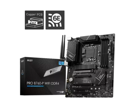 Материнская плата MSI PRO B760-P WIFI DDR4, Socket1700, Intel B760, 4xDDR4, 5PCI-Ex16, 4SATA3, 7.1-ch, 2.5GLAN, 4 USB 3.2, 2 USB Type-C, VGA, HDMI, DP, ATX, Retail