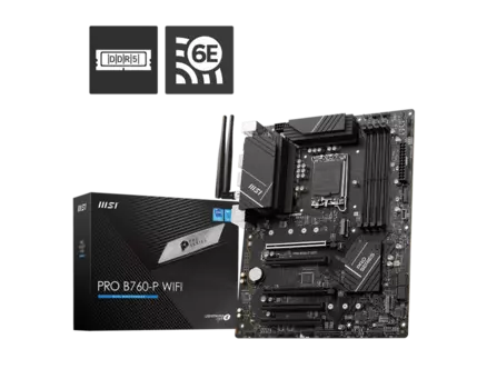 Материнская плата MSI PRO B760-P WIFI, Socket1700, Intel B760, 4xDDR5 DIMM, 2PCI-Ex16, 4SATA3, 7.1-ch, 2.5GLAN, 4 USB 3.2, 2 USB Type-C, HDMI, DP, ATX, Retail