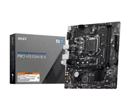 Материнская плата MSI PRO H510M-B II, Socket1200, Intel H470, 2xDDR4, PCI-Ex16, 4SATA3, 7.1-ch, GLAN, 6 USB 3.2, VGA, HDMI, mATX, Retail