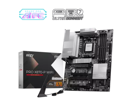 Материнская плата MSI PRO X870-P WIFI, AM5, AMD X870, 4xDDR5 DIMM, PCI-Ex16, 4SATA3, 7.1-ch, 5GLAN, 6 USB 3.2, 3 USB Type-C, HDMI, Type-C DP, ATX, Retail