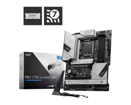 Материнская плата MSI PRO Z790-A MAX WIFI, Socket1700, Intel Z790, 4xDDR5 DIMM, 3PCI-Ex16, 6SATA3, 7.1-ch, 2.5GLAN, 7 USB 3.2, 2 USB Type-C, HDMI, DP, ATX, Retail
