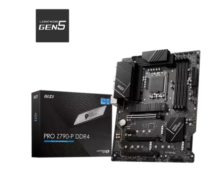 Материнская плата MSI PRO Z790-P DDR4, Socket1700, Intel Z790, 4xDDR4, 3PCI-Ex16, 6SATA3, 7.1-ch, 2.5GLAN, 9 USB 3.2, 2 USB Type-C, HDMI, DP, ATX, Retail