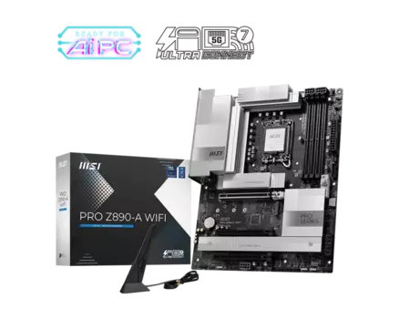 Материнская плата MSI PRO Z890-A WIFI, LGA1851, Intel Z890, 4xDDR5 DIMM, 3PCI-Ex16, 4SATA3, 7.1-ch, 5GLAN, 9 USB 3.2, 4 USB Type-C, HDMI, ATX, Retail