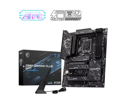 Материнская плата MSI Z890 GAMING PLUS WIFI, LGA1851, Intel Z890, 4xDDR5 DIMM, 3PCI-Ex16, 4SATA3, 7.1-ch, 5GLAN, 7 USB 3.2, 2 USB Type-C, HDMI, DP, ATX, Retail