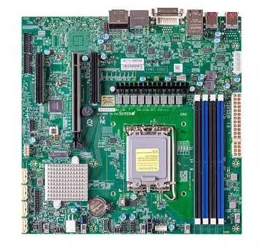 Материнская плата Supermicro X13SAZ-Q, 1xSocket1700, Intel Q670E, 4xDDR5, PCI-Ex16, 1xM.2-PCI-E, 4SATA3 RAID 0/1/5/10, 2.0-ch, 2x2.5GLAN, 4xUSB 2.0, 2xUSB 3.1, DVI, HDMI, DisplayPort, mATX, Bulk (MBD-X13SAZ-Q-B)