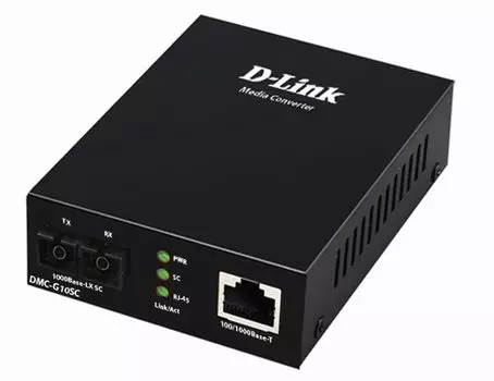 Медиаконвертер D-Link DMC-G10SC, RJ-45x1 Гбит/с, SCx1 Гбит/с, SM, Tx:1310, Rx:1310, 10км, (DMC-G10SC/A1A)