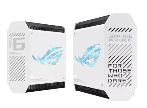 Mesh система ASUS ROG Rapture GT6 (W-2-PK), 802.11a/b/g/n/ac/ax, 2.4/5ГГц, до 5378 Мбит/с, LAN 3x1Гбит/с, WAN 1x2.5 Гбит/с, внутренних антенн: 9, комплект 2 (90IG07F0-MU9A40)