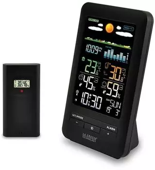 Метеостанция с беспроводным датчиком, температура в помещении / температура снаружи / влажность в помещении / влажность снаружи, черный, LaCrosse WS6205 (WS6205)