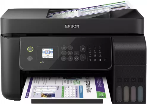 МФУ струйный Epson L5190, A4, цветной, 10стр/мин (A4 ч/б), 5стр/мин (A4 цв.), 5760x1440dpi, АПД-30 листов, факс, СНПЧ, сетевой, Wi-Fi, USB (C11CG85405)