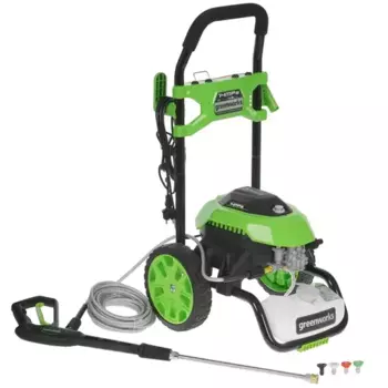 Минимойка Greenworks GHP2000, 138 атм, 360 л/ч, шланг 7.6 м, сетевой шнур 5 м, корпус насоса алюминий, забор воды из емкости, 13.3 кг (GHP2000)