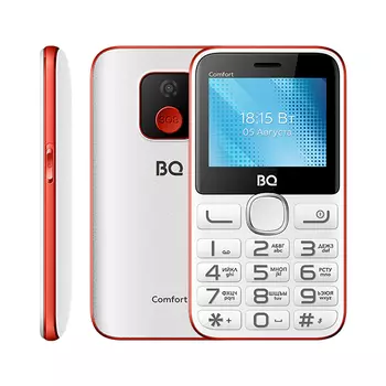 Мобильный телефон BQ 2301 Comfort, 2.31" 320x240 TN, 32Mb RAM, 32Mb, BT, 1xCam, 2-Sim, 1400mAh, с большими кнопками, micro-USB, белый/красный