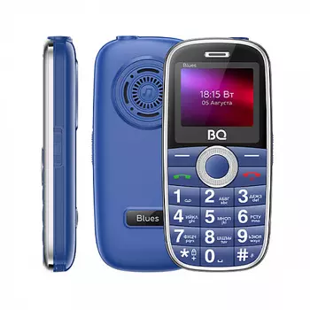 Мобильный телефон BQ Blues, 1.8" 128x160 TFT, 32Mb RAM, 32Mb, BT, 1xCam, 2-Sim, 1500 мА·ч, micro-USB, синий (1867)