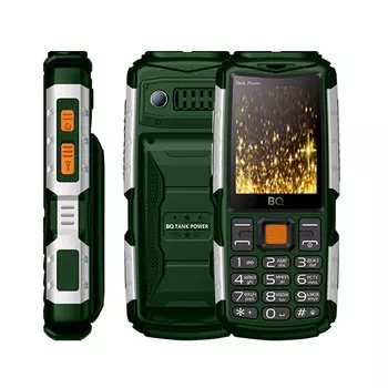 Мобильный телефон BQ BQ-2430 Tank Power, 2.4" 320x240 TN, 32Mb RAM, BT, 2-Sim, 4000 мА·ч, зеленый/серебристый