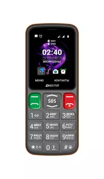 Мобильный телефон DIGMA S240 Linx 2.44", 320x240 TN, SC6531E, BT Cam, 2-Sim, 800mAh, с большими кнопками, micro-USB, серый/оранжевый