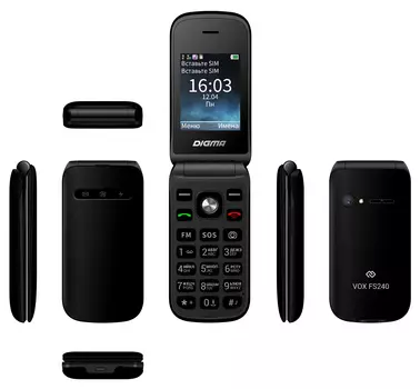 Мобильный телефон DIGMA VOX FS240, 2.44" 320x240 TFT, MTK6261D, BT, 1xCam, 2-Sim, 840mAh, micro-USB, черный (VT2074MM)