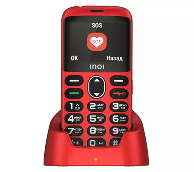 Мобильный телефон INOI 118B, 2" 220x176, MediaTek MTK6261D, BT, 1xCam, 2-Sim, 1400mAh, с большими кнопками, micro-USB, красный (4660042757636)