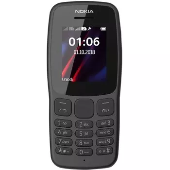 Мобильный телефон Nokia 106 TA-1114 1.8", 160x128 TN, MediaTek MT6261D, 4.1Mb RAM, 4.1Mb, 2-Sim, 800mAh, серый (16NEBD01A02)