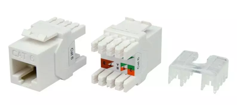 Модуль Keystone Hyperline, RJ-45(8P8C) cat.6, 1шт., белый (KJ8-8P8C-C6-180-WH)