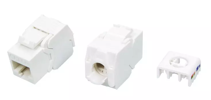 Модуль Keystone Hyperline, RJ-45(8P8C) cat.6a, 1шт., белый (KJ8-8P8C-C6A-180-TLS-WH)