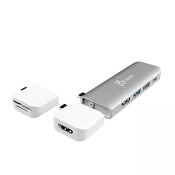 Модульная док-станция j5create ULTRADRIVE Kit USB-C для Apple MacBook, MacBook Air, MacBook Pro, USB-C™ Power Delivery 3.0, USB-C™ 3.1 Gen 1, x2 USB™ 3.1 Gen 1 Type-A, 4K HDMI, Magnetic Kits (USB-C™ to 4K HDMI™ &amp; USB-C™ to SD™ &amp; microSD™ 3.0), серебристый/белый (JCD387)