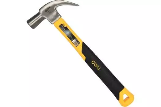 Молоток-гвоздодер слесарный, рукоять фиберглас обрезиненный, боек сталь 500 г, Deli DL5027Y (DL5027Y)