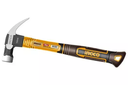 Молоток-гвоздодер столярный, рукоять фиберглас обрезиненный, боек сталь 450 г, INGCO HCH81016 (HCH81016)