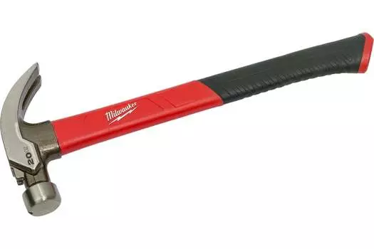 Молоток с закругленным гвоздодером, рукоять стекловолокно (фиберглас), боек сталь 570 г, Milwaukee (4932478658)