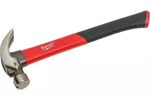 Молоток с закругленным гвоздодером, рукоять стекловолокно (фиберглас), боек сталь 450 г, Milwaukee (4932478657)