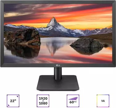 Монитор 21.5" LG 22MP410-B VA, 1920x1080 (16:9), 250кд/м2, 5 мс, 178°/178°, VGA, HDMI, черный (22MP410-B.ARUZ)