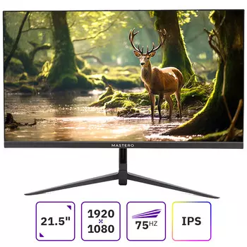 Монитор 21.5" Mastero Base P2222H IPS, 1920x1080 (16:9), 220кд/м2, 4 мс, 178°/178°, VGA, HDMI, черный б/у, следы эксплуатации, замена блока питания, без фирменной упаковки, в комплекте: монитор, подставка, блок питания, кабель HDMI