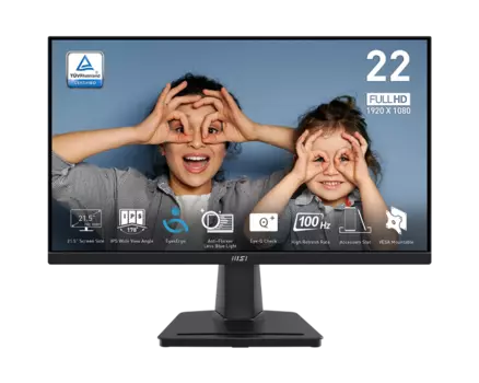 Монитор 21.5" MSI Pro MP225 IPS, 1920x1080 (16:9), 250кд/м2, 100 Гц, 1 мс, 178°/178°, VGA, HDMI, черный (9S6-3PC6CM-004)