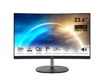 Монитор 23.6" MSI Pro MP241CA VA, изогнутый, 1920x1080 (16:9), 250кд/м2, 4мс, 178°/178°, HDMI, DisplayPort, черный (9S6-3PA9CT-023)