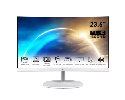 Монитор 23.6" MSI Pro MP241CAW VA, изогнутый, 1920x1080 (16:9), 250кд/м2, 4мс, 178°/178°, HDMI, DisplayPort, белый (9S6-3PA9CT-022)