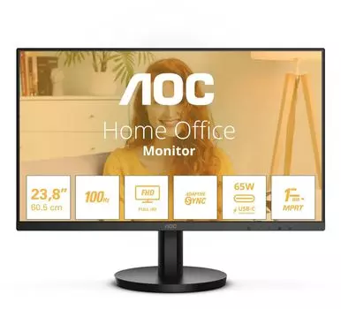 Монитор 23.8" AOC Home Office 24B3CA2 IPS, 1920x1080 (16:9), 250кд/м2, 100 Гц, 1 мс, 178°/178°, HDMI, DisplayPort, USB Type-C, черный (24B3CA2)