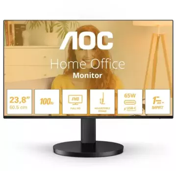 Монитор 23.8" AOC Home Office 24B3CF2 IPS, 1920x1080 (16:9), 250кд/м2, 100 Гц, 4 мс, 178°/178°, HDMI, USB Type-C, USB-Hub, черный (24B3CF2)