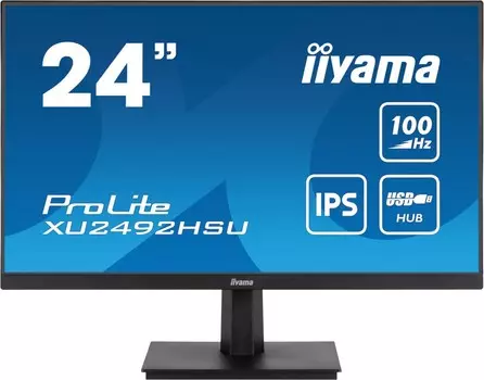 Монитор 23.8" Iiyama ProLite XU2492HSU-B6 IPS, 1920x1080 (16:9), 250кд/м2, 100 Гц, 0.4 мс, 178°/178°, HDMI, DisplayPort, USB-Hub, черный (XU2492HSU-B6)