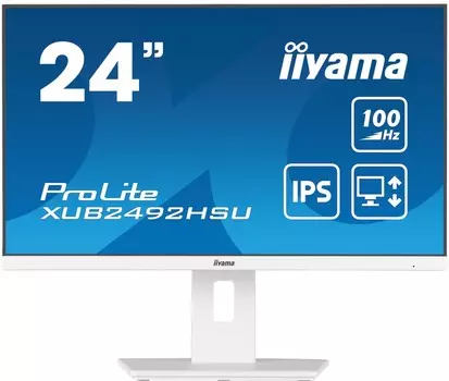 Монитор 23.8" Iiyama ProLite XUB2492HSU-W6 IPS, 1920x1080 (16:9), 250кд/м2, 100 Гц, 0.4 мс, 178°/178°, HDMI, DisplayPort, USB-Hub, белый (XUB2492HSU-W6)