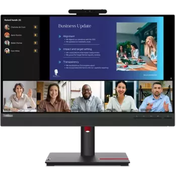 Монитор 23.8" Lenovo T24v-30 IPS, 1920x1080 (16:9), 250кд/м2, 4 мс, 178°/178°, VGA, HDMI, DisplayPort, USB-Hub, веб-камера, черный (63D8MAT3EU)