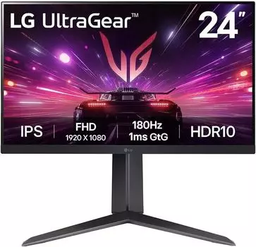 Монитор 23.8" LG UltraGear 24GS65F-B IPS, 1920x1080 (16:9), 300кд/м2, 180 Гц, 1 мс, 178°/178°, HDMI, DisplayPort, черный (24GS65F-B.ARUZ)