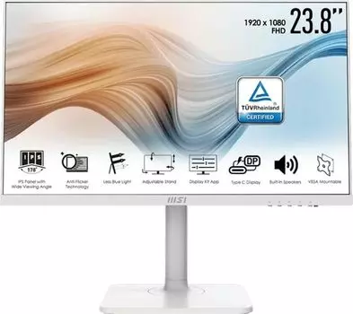 Монитор 23.8" MSI Modern MD2412PW IPS, 1920x1080 (16:9), 300кд/м2, 1 мс, 178°/178°, HDMI, USB Type-C, белый (9S6-3PA59H-096)