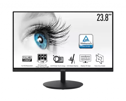 Монитор 23.8" MSI Pro MP242 IPS, 1920x1080 (16:9), 250кд/м2, 5мс, 178°/178°, VGA, HDMI, черный (9S6-3PA1CT-055)