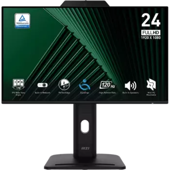 Монитор 23.8" MSI Pro MP242PMG IPS, 1920x1080 (16:9), 300кд/м2, 120 Гц, 1 мс, 178°/178°, VGA, HDMI, DisplayPort, USB-Hub, веб-камера, черный (9S6-3PD89T-005)